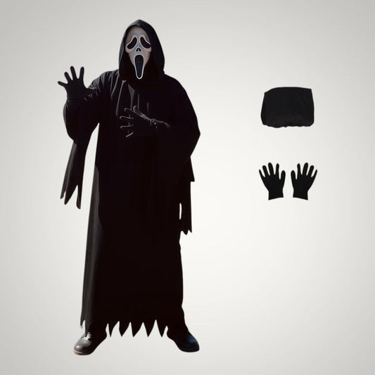 Kevin | Ghost Halloween Costume with Hooded Robe, Gloves and Mask