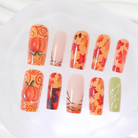 Sophie | Women's Halloween French Square Press On Nails with 3D Design