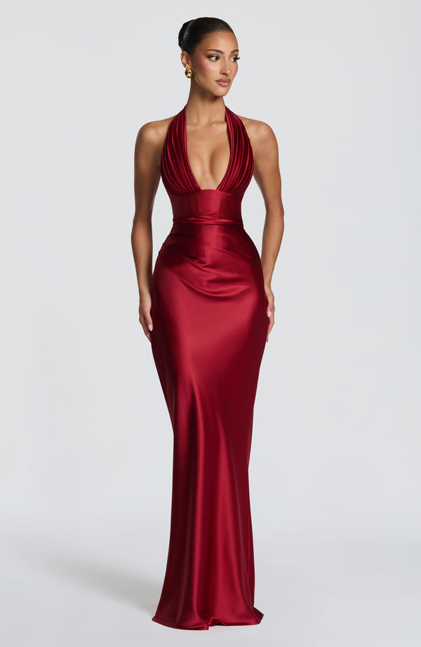 Ellie | Women's Halter Wedding Guest Maxi Dress