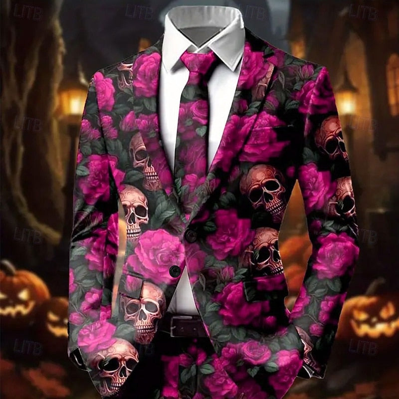 Barry | Men's Printed Halloween Skulls and Roses Blazer