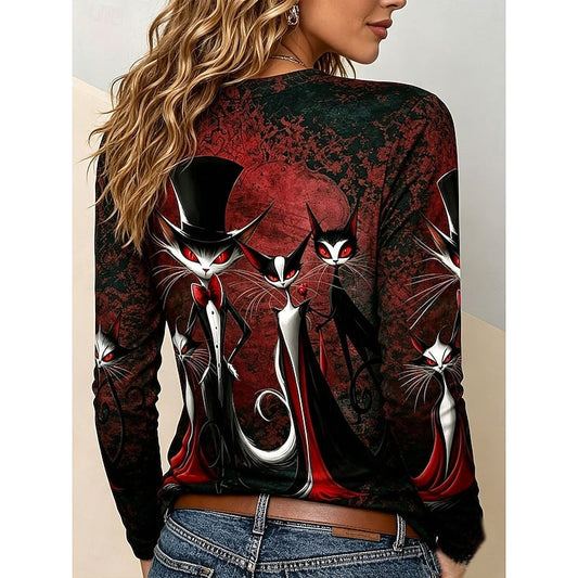 Jessica | Women's Halloween Cat Graphic Long-Sleeve Top