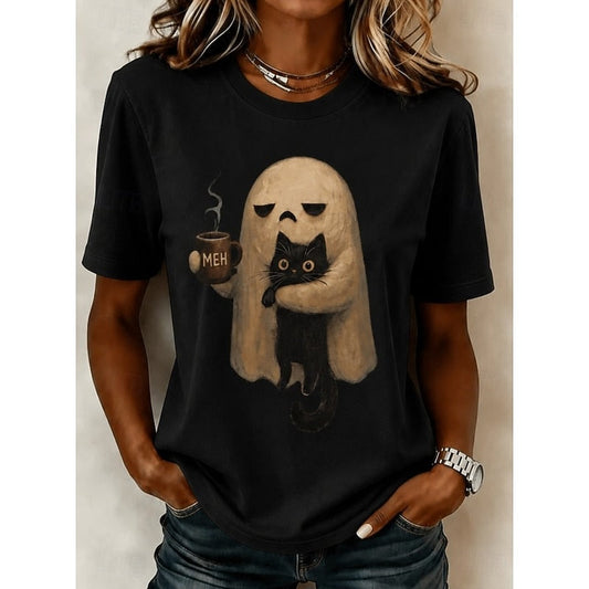 Daisy | Women's Casual Ghost Cat Halloween Tee