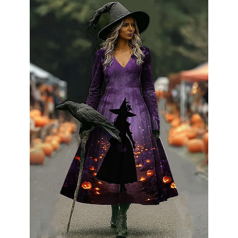 Hannah | Women's Halloween Witch Print A-Line Maxi Dress