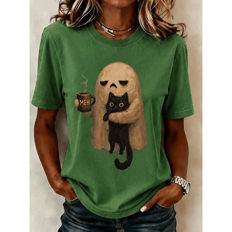 Daisy | Women's Casual Ghost Cat Halloween Tee