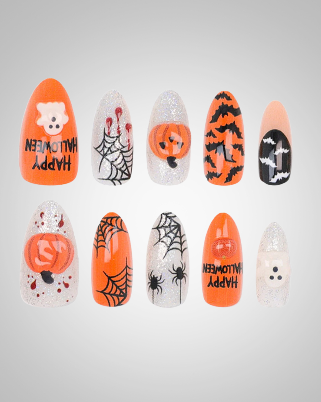 Phoebe | Women's Halloween Ghost Pumpkin Bat Almond Press On Nails