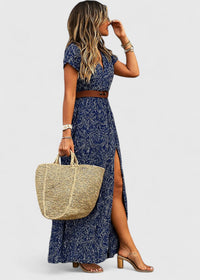 Natasha | Women's Casual Belted Floral Maxi Dress