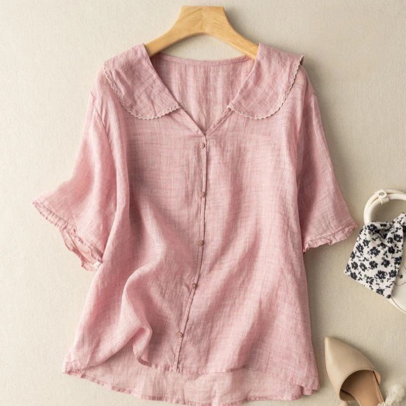 Anna | Women’s Button-Front Curved Hem Blouse