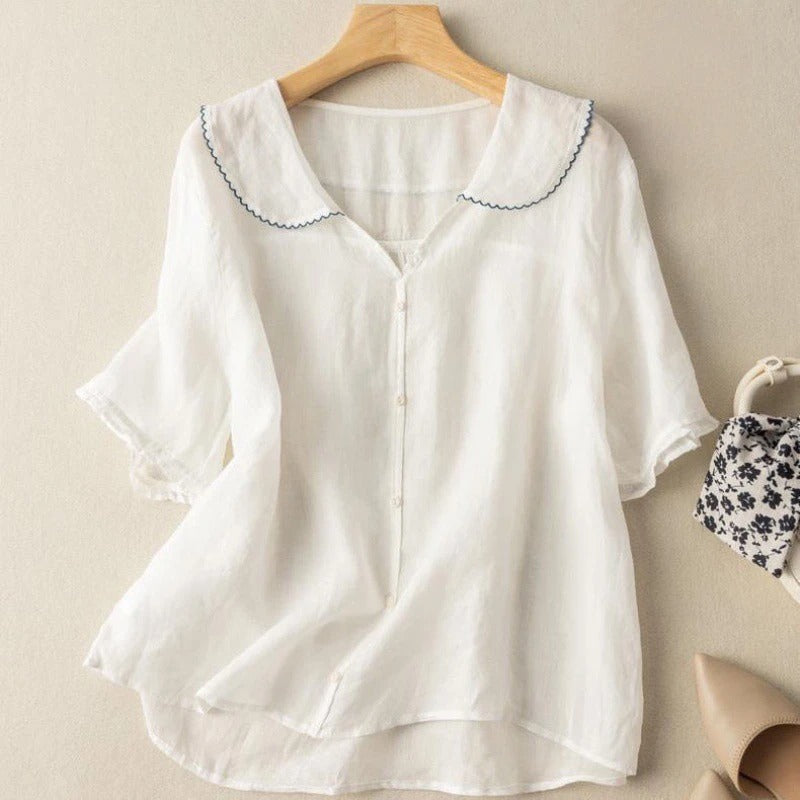 Anna | Women’s Button-Front Curved Hem Blouse