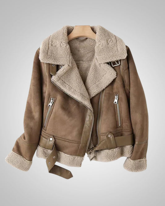 Florence | Women's Leather Sherpa Biker Jacket