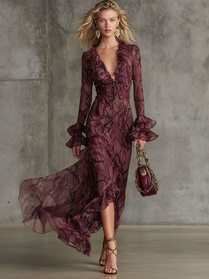 Lindsay | Women's Ruffled V-Neck Wedding Guest Dress