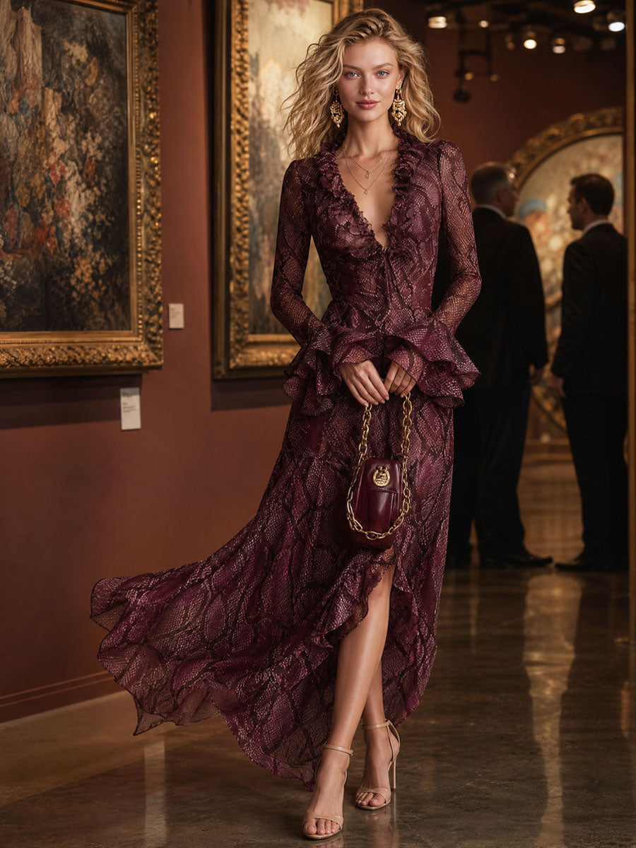 Lindsay | Women's Ruffled V-Neck Wedding Guest Dress