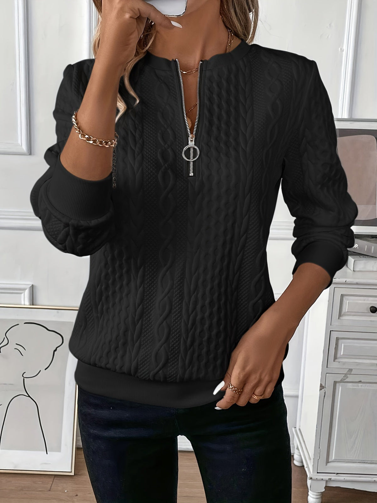Victoria | Women's Casual Cable-Knit Zip-Up Sweater