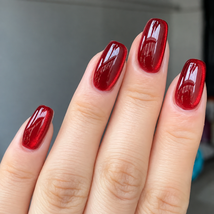 Arabella | Women's Red Cat Eye Press On Halloween Nails with Glossy Finish