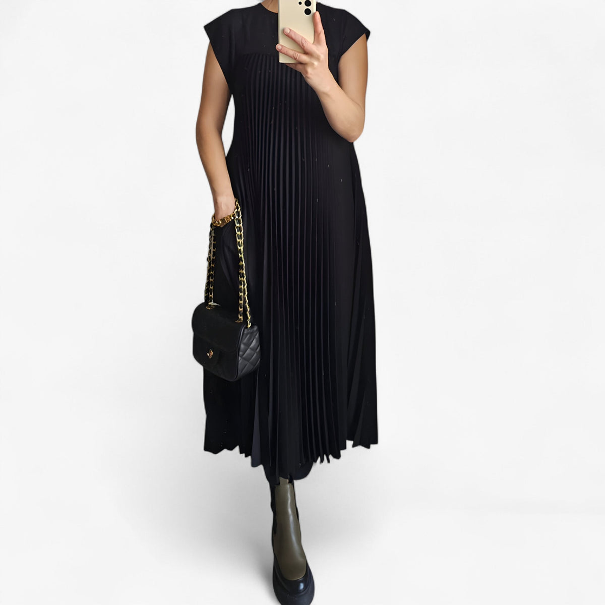 Jacqueline | Women's Pleated Cap Sleeve Maxi Dress