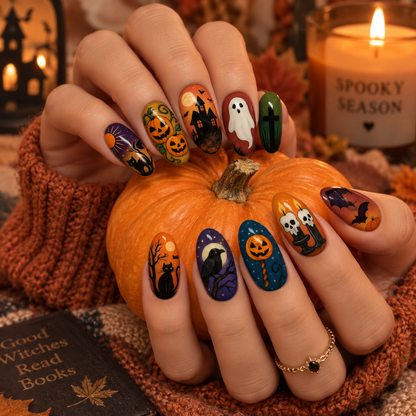 Matilda | Women's Festive Halloween Pumpkin Ghost Almond Press On Nails