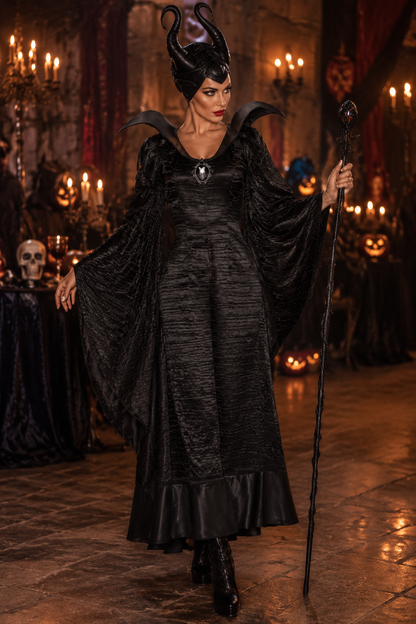 Elspeth | Women's Devil Halloween Costume with Horns and Black Dress