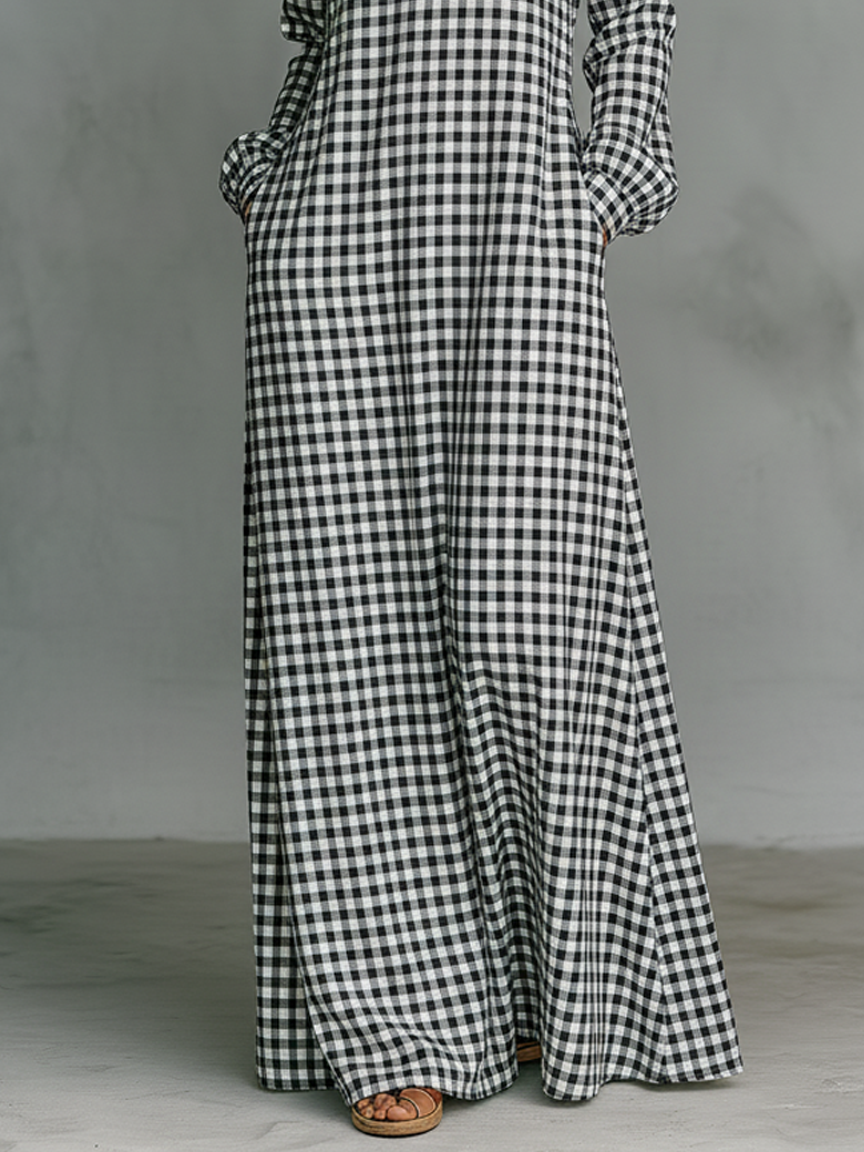 Amelie | Women's Checked Long Sleeve Maxi Dress