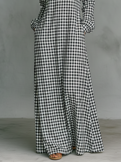 Amelie | Women's Checked Long Sleeve Maxi Dress