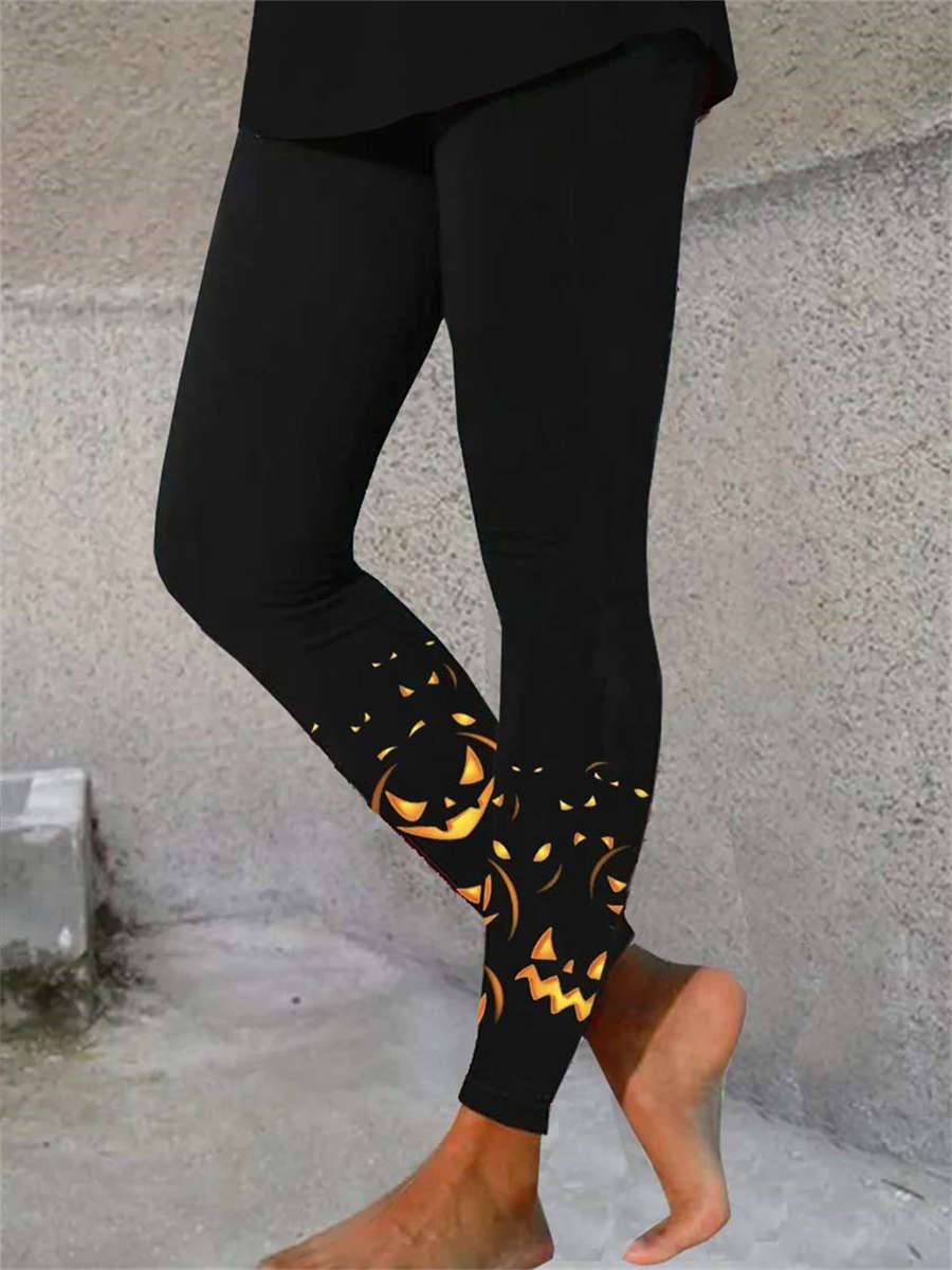 Sandra | Women's Halloween Black Pumpkin Print Leggings