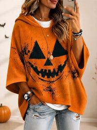 Florence | Women's Halloween Orange Pumpkin Quarter Sleeve Hoodie