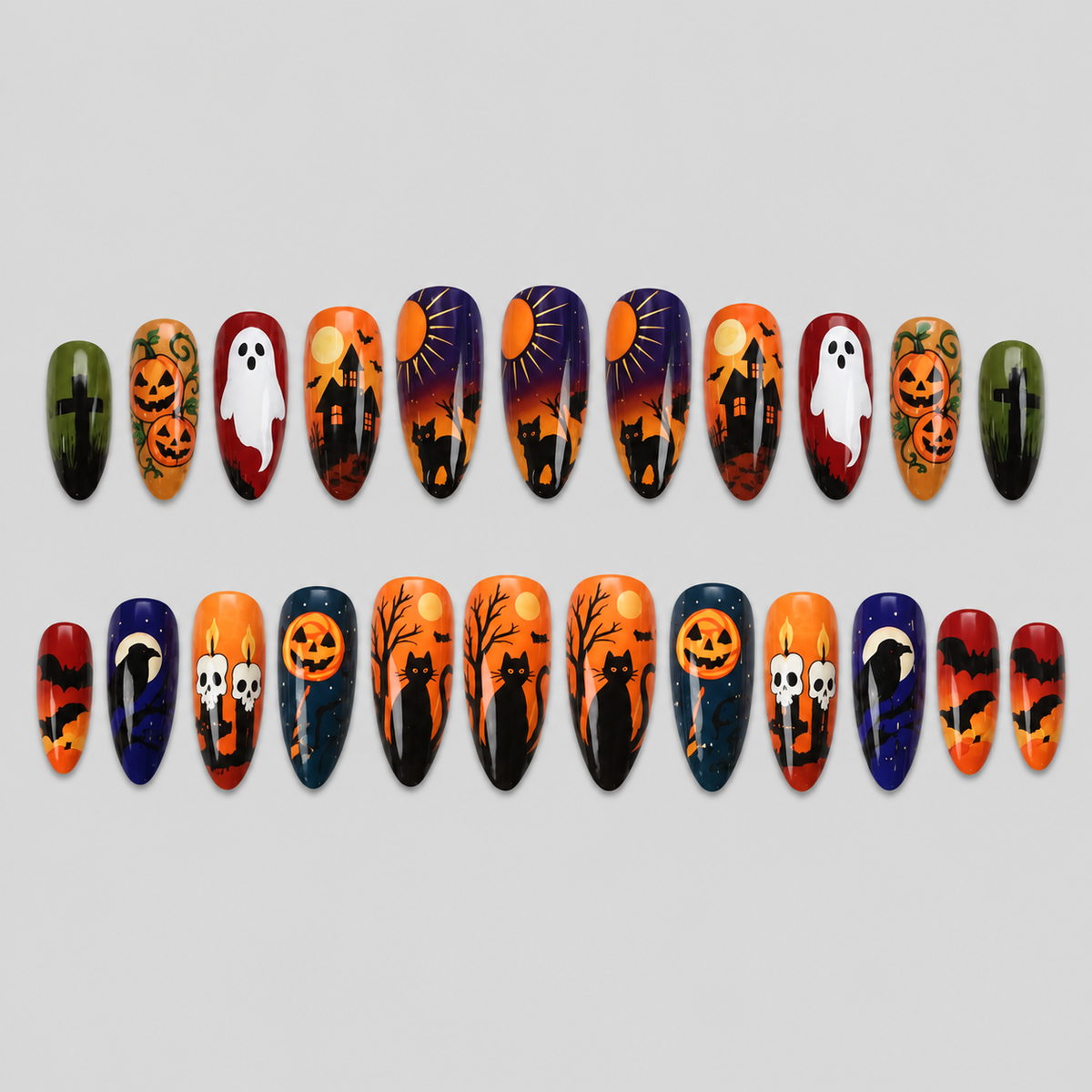 Matilda | Women's Festive Halloween Pumpkin Ghost Almond Press On Nails