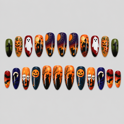 Matilda | Women's Festive Halloween Pumpkin Ghost Almond Press On Nails