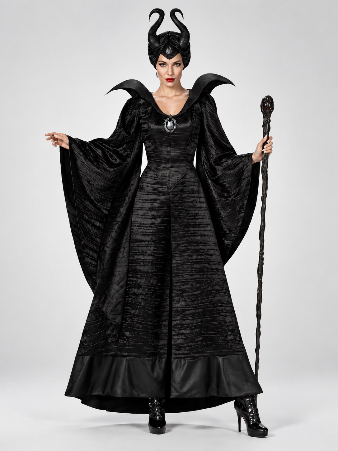 Elspeth | Women's Devil Halloween Costume with Horns and Black Dress