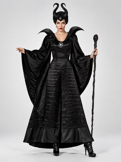 Elspeth | Women's Devil Halloween Costume with Horns and Black Dress