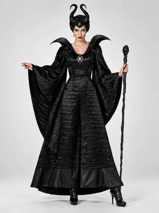 Elspeth | Women's Devil Halloween Costume with Horns and Black Dress