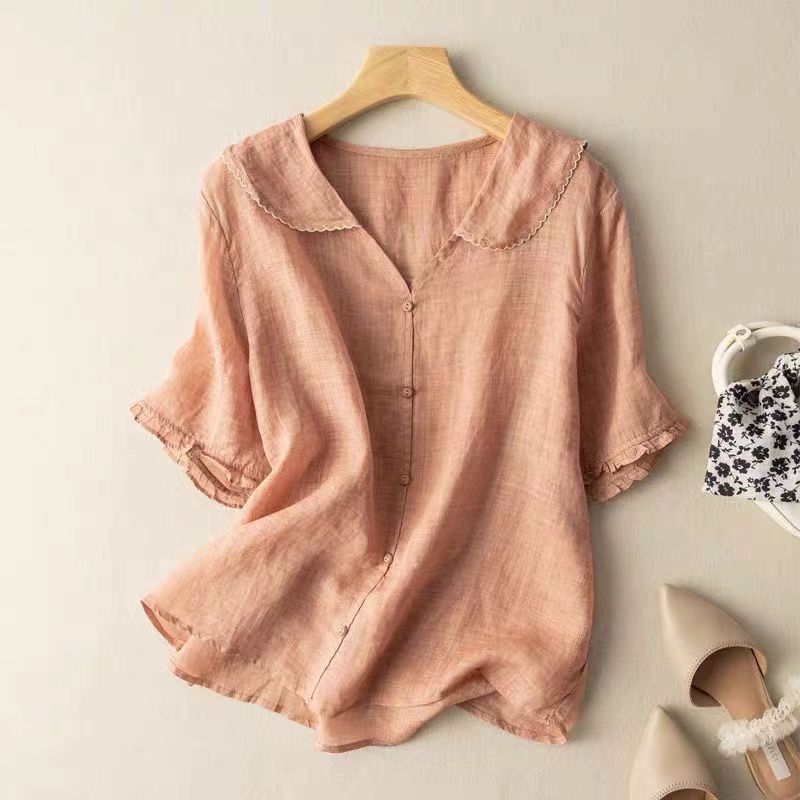 Anna | Women’s Button-Front Curved Hem Blouse