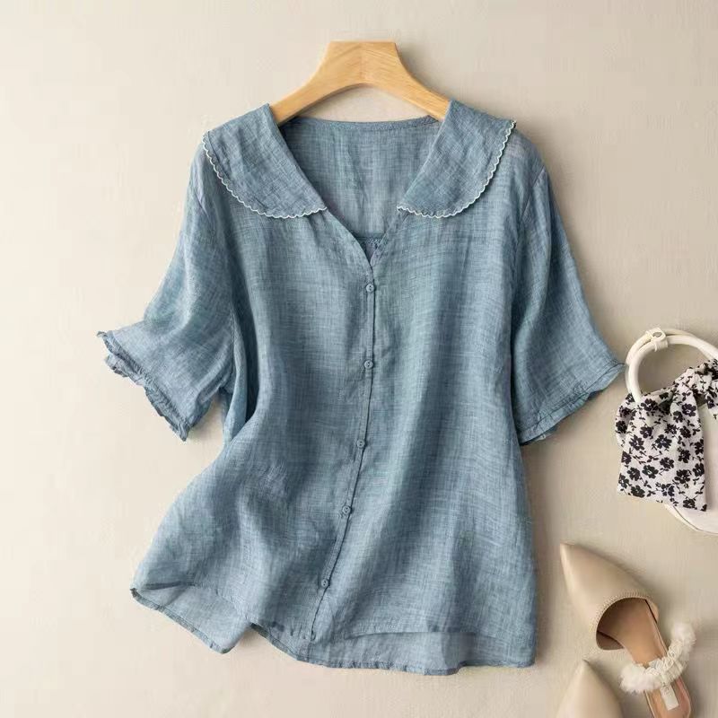 Anna | Women’s Button-Front Curved Hem Blouse