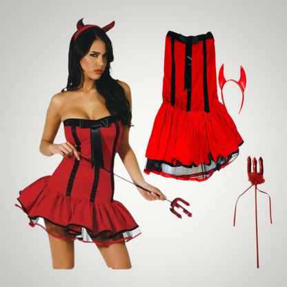 Piper | Women's Devil Halloween Costume with Horns and Red Corset Dress