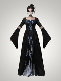 Ellie | Women's Halloween Hooded Gothic Witch Dress with Flared Skirt