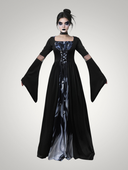 Ellie | Women's Halloween Hooded Gothic Witch Dress with Flared Skirt