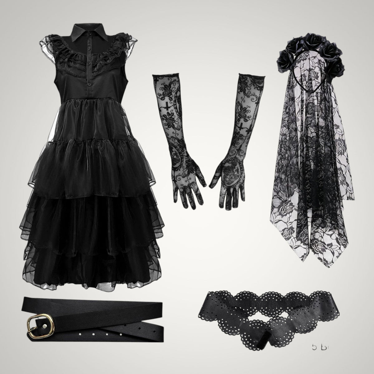 Violet | Women's Gothic Ghost Bride Halloween Costume with Veil and Tiered Dress