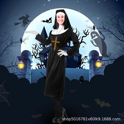 Natalie | Women's Nun Halloween Costume with Habit, Headscarf and Cross