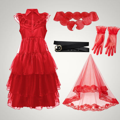 Arabella | Women's Bloody Zombie Bride Halloween Costume with Veil and Tiered Dress