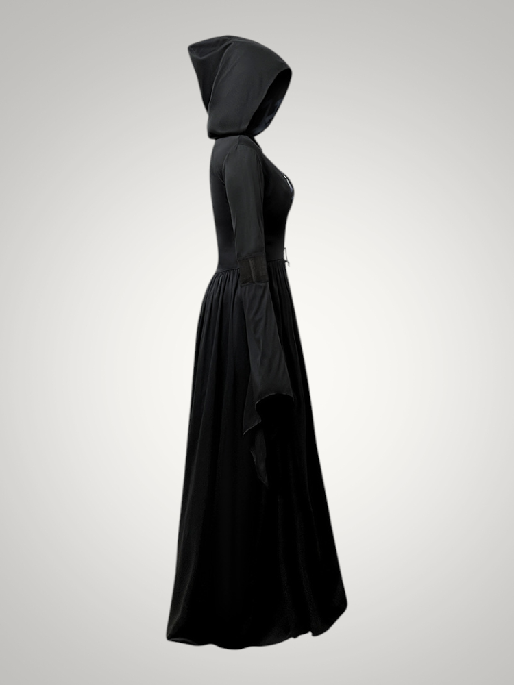 Ellie | Women's Halloween Hooded Gothic Witch Dress with Flared Skirt
