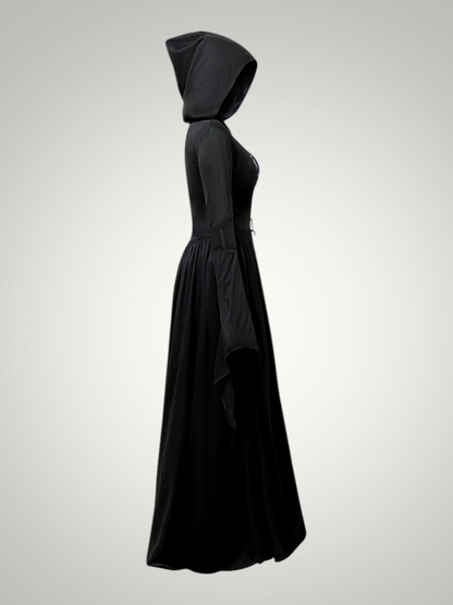 Ellie | Women's Halloween Hooded Gothic Witch Dress with Flared Skirt