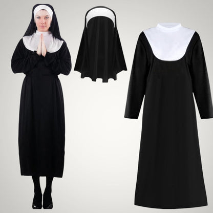 Natalie | Women's Nun Halloween Costume with Habit, Headscarf and Cross
