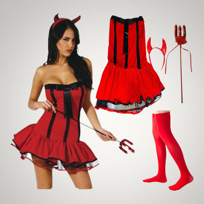 Piper | Women's Devil Halloween Costume with Horns and Red Corset Dress