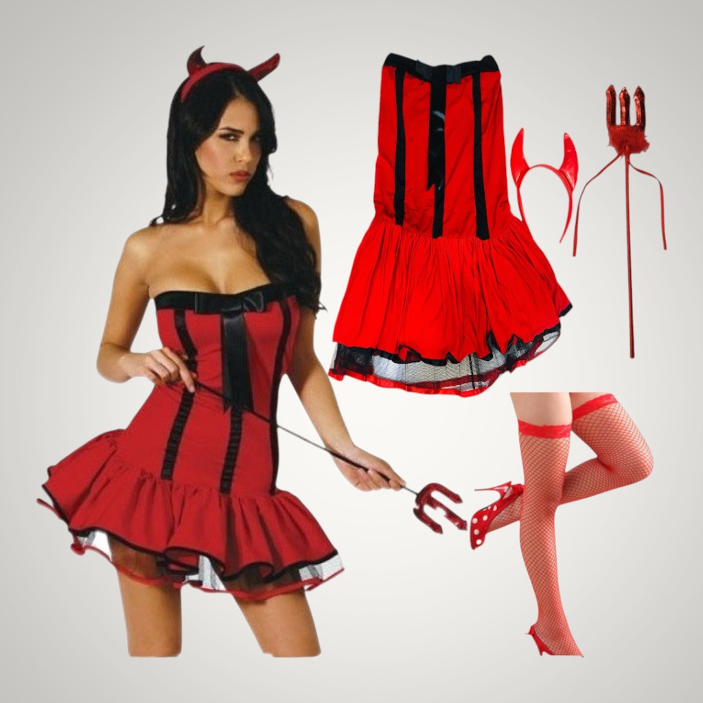 Piper | Women's Devil Halloween Costume with Horns and Red Corset Dress