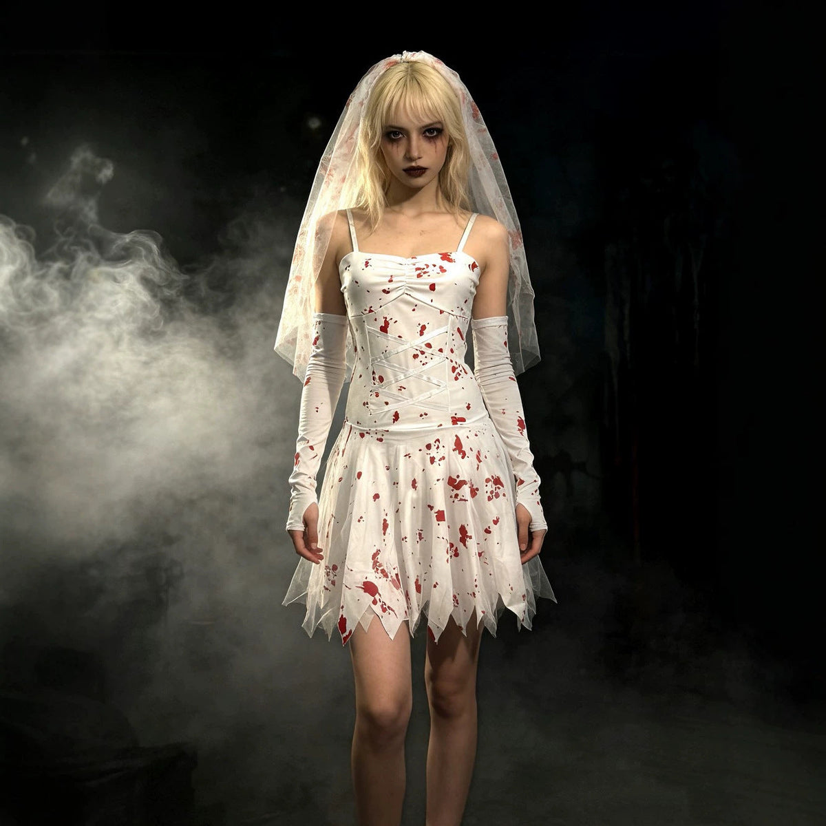 Lindsay | Women's Bloody Ghost Bride Halloween Costume with Veil and Corset Dress