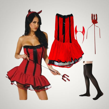Piper | Women's Devil Halloween Costume with Horns and Red Corset Dress