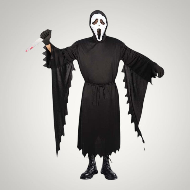 Kevin | Ghost Halloween Costume with Hooded Robe, Gloves and Mask