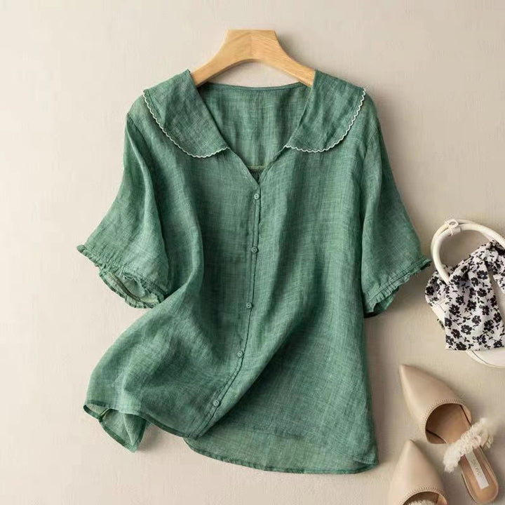 Anna | Women’s Button-Front Curved Hem Blouse