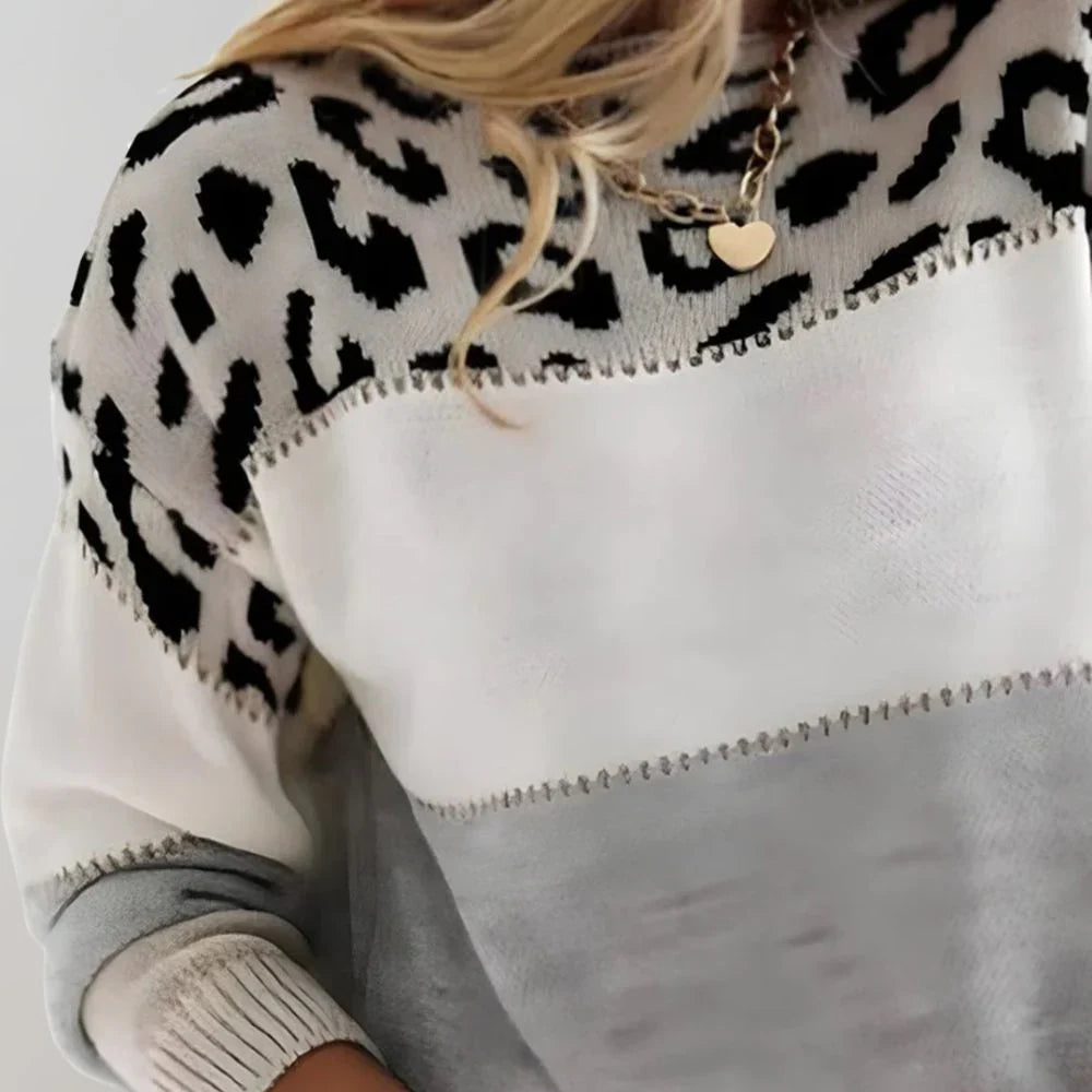 Karen | Women's Colorblock Leopard Print Sweater