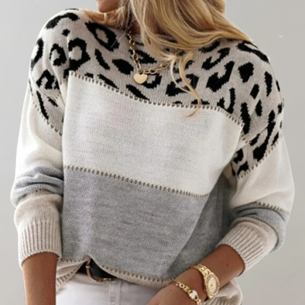 Karen | Women's Colorblock Leopard Print Sweater