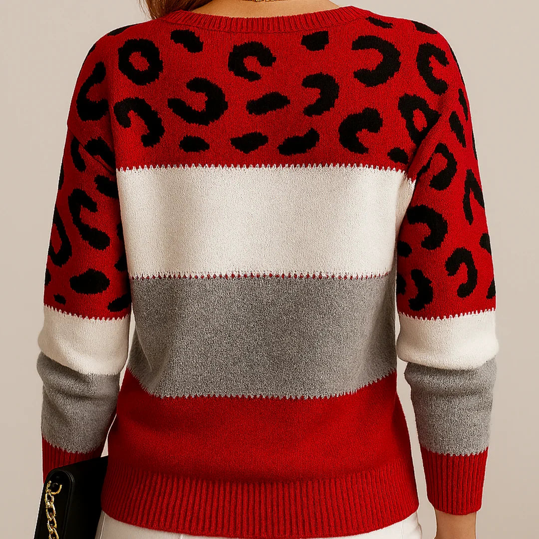Karen | Women's Colorblock Leopard Print Sweater