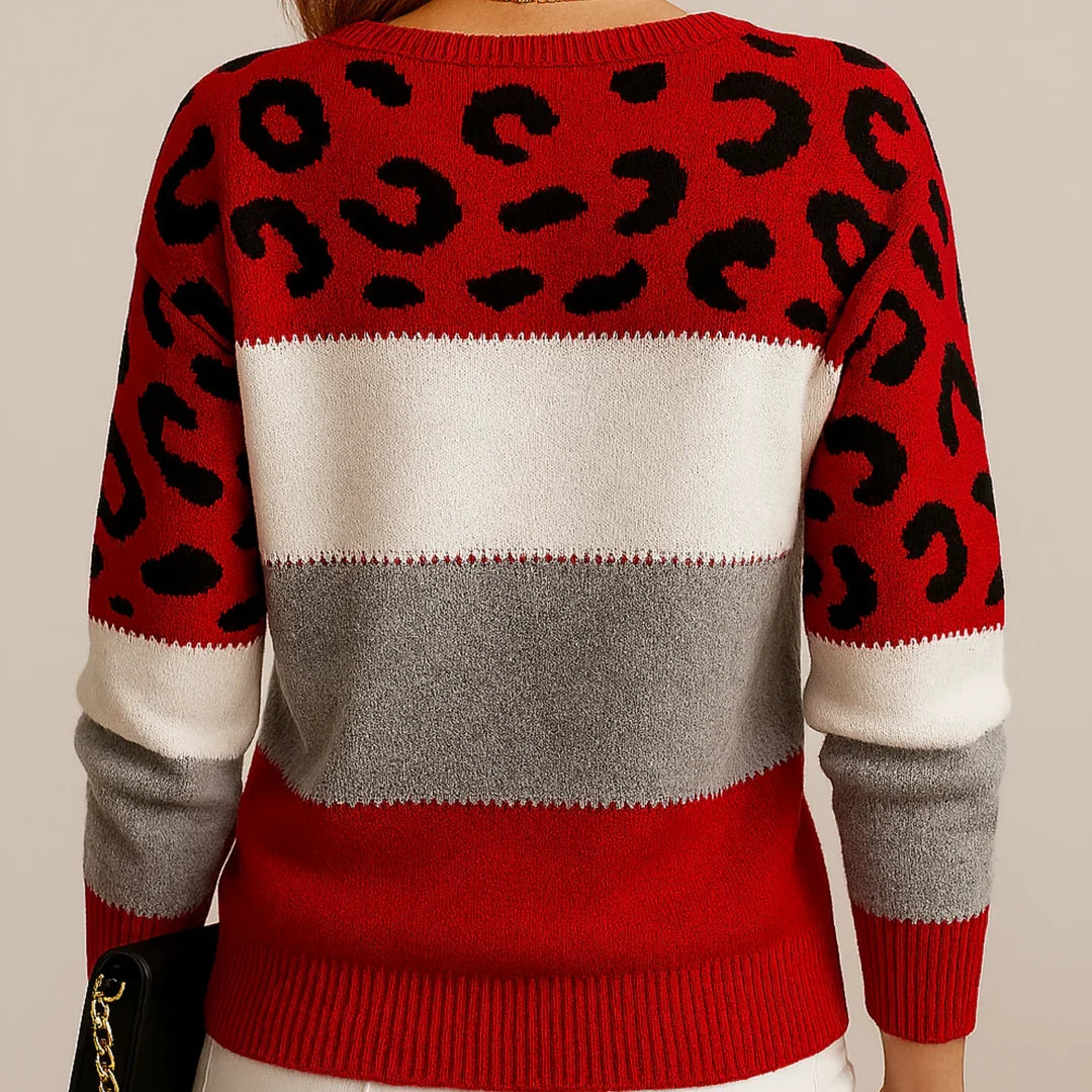 Karen | Women's Colorblock Leopard Print Sweater